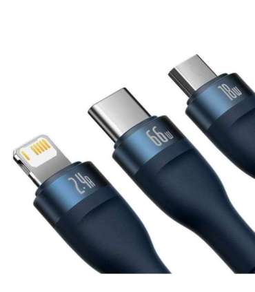 3in1 USB cable Baseus USB 3in1 Baseus Flash Series,  USB-C + Micro + Lightning 66W, 1.2m (blue)