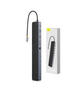 Hub 12w1 Baseus EliteJoy Gen2 series USB-C do 2xHDMI+ 3xUSB 3.0+ PD+ DP+ SD/TF+ RJ45+Type-C+ 3.5mm (dark grey)