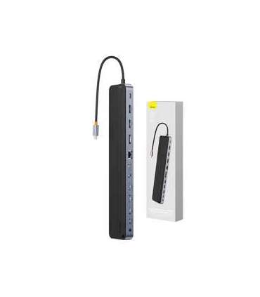 Hub 12w1 Baseus EliteJoy Gen2 series USB-C do 2xHDMI+ 3xUSB 3.0+ PD+ DP+ SD/TF+ RJ45+Type-C+ 3.5mm (dark grey)