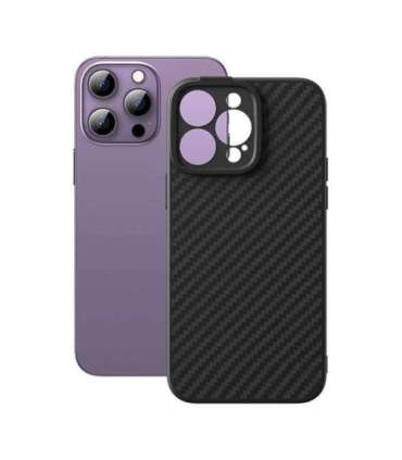 Magnetic Case Baseus Synthetic Fiber Series for iPhone 14 Pro (black)+ tempered glass + cleaning kit