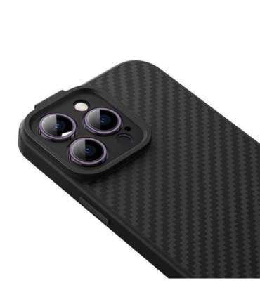 Magnetic Case Baseus Synthetic Fiber Series for iPhone 14 Pro (black)+ tempered glass + cleaning kit