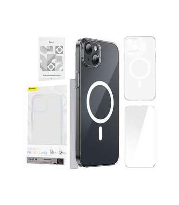 Phone case Baseus Magnetic Crystal Clear for iPhone 13 (transparent) with all-tempered-glass screen protector and cleaning kit