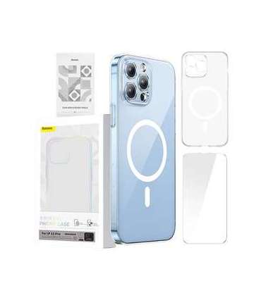 Phone case Baseus Magnetic Crystal Clear for iPhone 13 Pro (transparent) with all-tempered-glass screen protector and cleaning k
