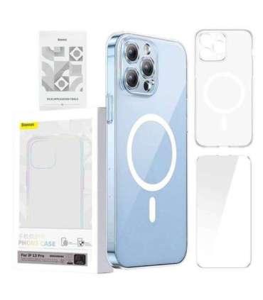 Phone case Baseus Magnetic Crystal Clear for iPhone 13 Pro (transparent) with all-tempered-glass screen protector and cleaning k