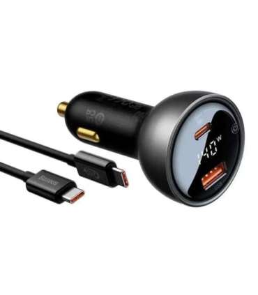 Car charger Baseus Superme, USB, USB-C, 140W (black)