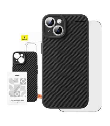 Case Baseus Synthetic Fiber iPhone 15 Plus + tempered glass