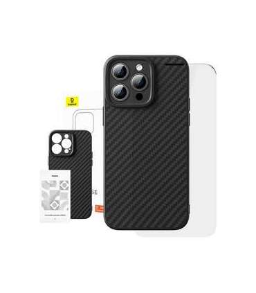 Case Baseus Synthetic Fiber iPhone 15 Pro + tempered glass