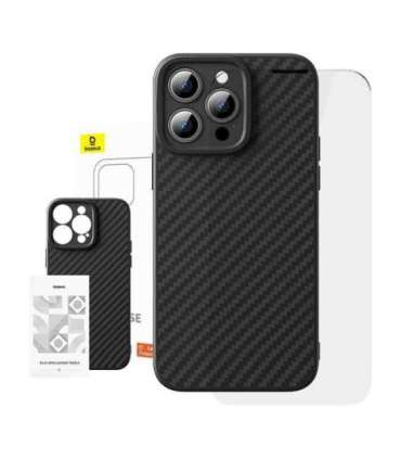 Case Baseus Synthetic Fiber iPhone 15 Pro + tempered glass