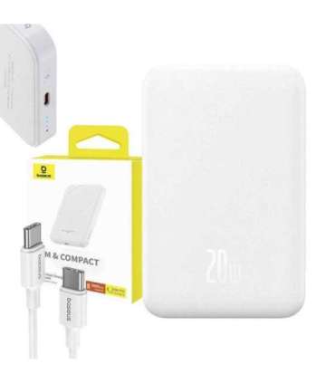Magnetic Mini Powerbank Baseus 5000mAh, USB-C 20W (white)