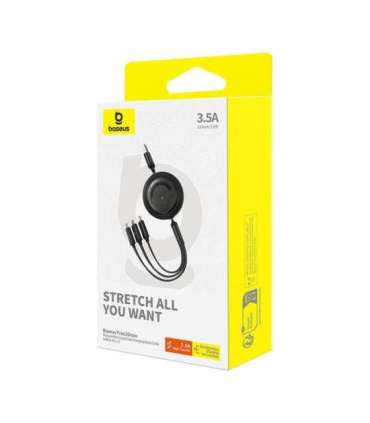 Fast Charging Cable 3in1 Baseus Free2Draw, USB to micro USB+USB-C+Lightning, 3.5A, 1.1m (black)
