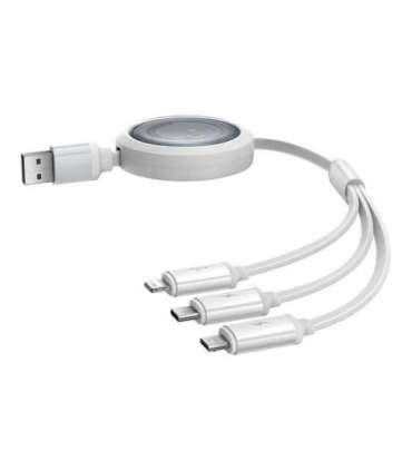 Fast Charging Cable 3in1 Baseus Free2Draw, USB to micro USB+USB-C+Lightning, 3.5A, 1.1m (white)