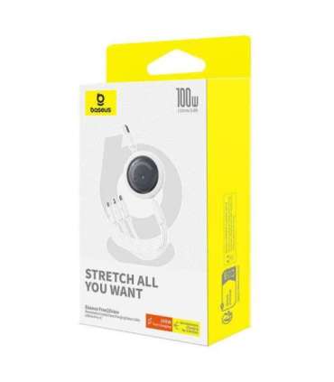 3-in-1 Baseus Free2Draw USB to M+L+C 100W cable, 1.1 m (white)