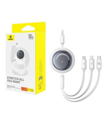 3-in-1 Baseus Free2Draw USB to M+L+C 100W cable, 1.1 m (white)