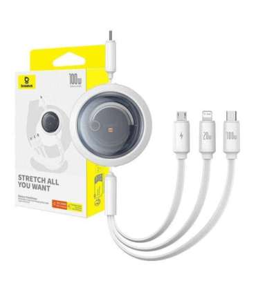 Fast Charging Cable 3in1 Baseus Free2Draw USB-C to USB-C/Lightning/Micro 100W, 1,1m (white)