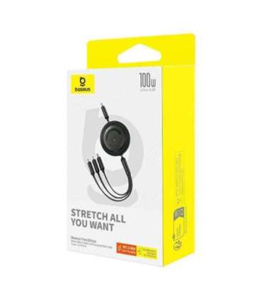 Fast Charging Cable 3in1 Baseus Free2Draw USB-C to USB-C/Lightning/Micro 100W, 1,1m (black)