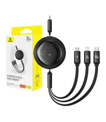 Fast Charging Cable 3in1 Baseus Free2Draw USB-C to USB-C/Lightning/Micro 100W, 1,1m (black)