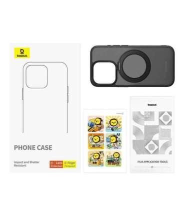 Phone Case Baseus SkyRing Magnetic with Stand for iP 14 Pro Max + tempered-glass and cleaning kit (black)