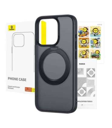 Phone Case Baseus SkyRing Magnetic with Stand for iP 14 Pro Max + tempered-glass and cleaning kit (black)