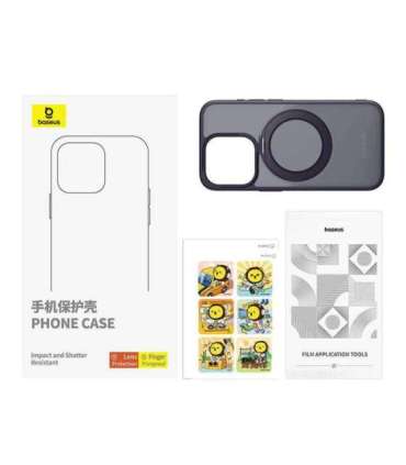 Phone Case Baseus SkyRing Magnetic with Stand for iP 14 Pro Max + tempered-glass and cleaning kit (purple)