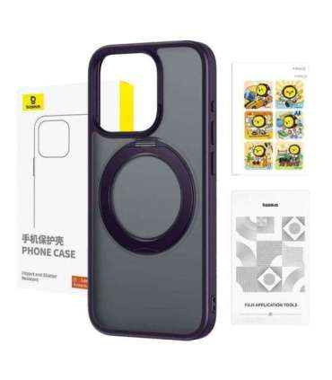 Phone Case Baseus SkyRing Magnetic with Stand for iP 14 Pro Max + tempered-glass and cleaning kit (purple)