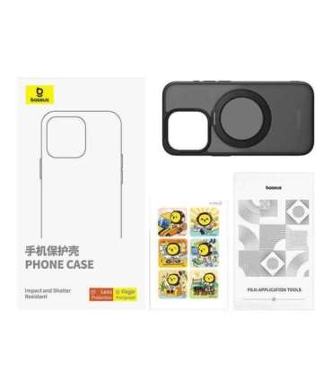 Phone Case Baseus SkyRing Magnetic with Stand for iP 15 Pro + tempered-glass and cleaning kit (black)