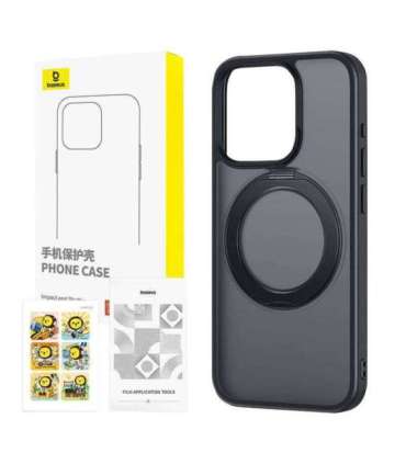 Phone Case with Stand Baseus SkyRing 360° for iP 15 +tempered-glass and cleaning kit (black)