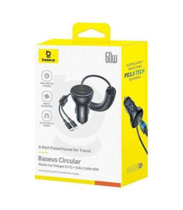 60W Baseus USB-C car charger + Lightning cable (Black)
