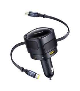 Baseus Enjoyment Max car charger with USB-C+Lightning cables and USB-A+USB-C ports 90W Black