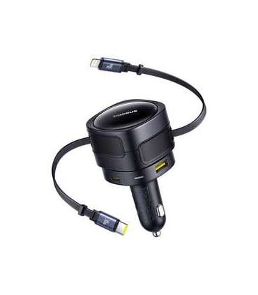 Baseus Enjoyment Max car charger with USB-C+Lightning cables and USB-A+USB-C ports 90W Black