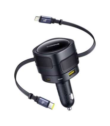 Baseus Enjoyment Max car charger with USB-C+Lightning cables and USB-A+USB-C ports 90W Black