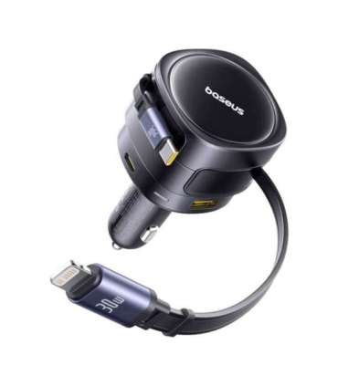 Baseus Enjoyment Max car charger with USB-C+Lightning cables and USB-A+USB-C ports 90W Black