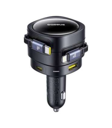 Baseus Enjoyment Max car charger with USB-C+Lightning cables and USB-A+USB-C ports 90W Black