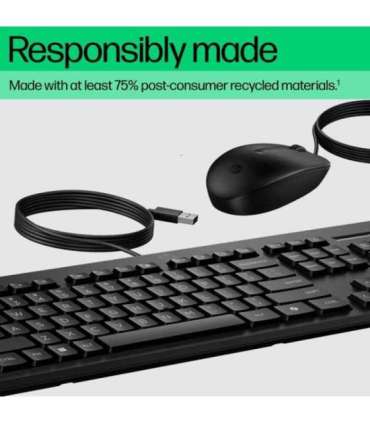 HP 225 G2 USB Wired Mouse Keyboard Combo, Copilot Key - Black - US ENG