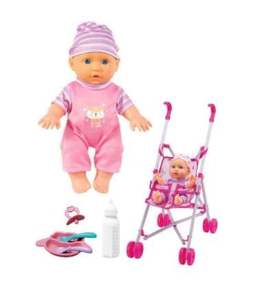 WOOPIE ROYAL Esimene beebinukk koos vankriga, lapsehoidja + toitmiskomplekt