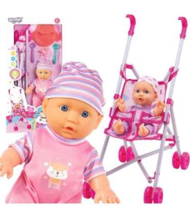 WOOPIE ROYAL Esimene beebinukk koos vankriga, lapsehoidja + toitmiskomplekt