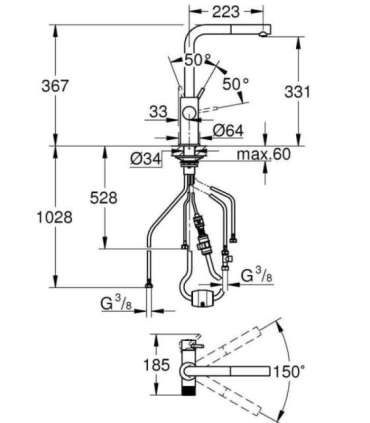 GROHE Blue Pure Minta Filter mixer with pull-out spray Black