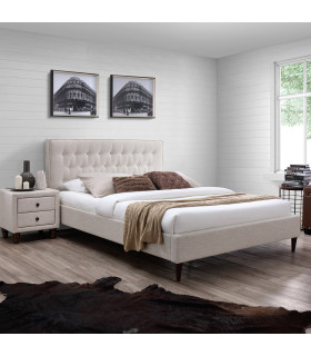 Voodi EMILIA 180x200cm, beež, 186,5x219xH105cm, MDF, puit, polüesterkangas