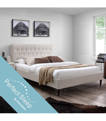 Кровать EMILIA с матрасом HARMONY TOP (86863) 140x200см, обивка из мебельного текстиля, цвет: светло-бежевый