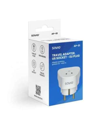 SAVIO AP-01 Travel Adapter, US socket – EU plug
