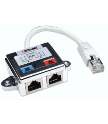 Intellinet 2-Port Modular Distributor, Cat5e, FTP, allows two RJ45 ports to share one Cat5e network cable