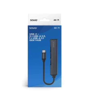 SAVIO AK-71 USB-C hub - 3 x USB-A 2.0, 1 x USB-A 3.0, 4-in-1, 5 Gbps