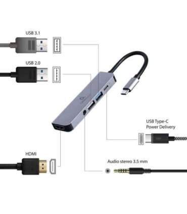 Gembird A-CM-COMBO5-02 laptop dock/port replicator Wired USB 3.2 Gen 1 (3.1 Gen 1) Type-C Silver