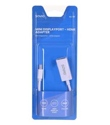 Savio CL-57 video cable adapter 0.2 m Mini DisplayPort HDMI Type A (Standard) White