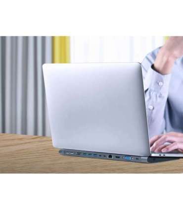 Gembird A-CM-COMBO9-01 USB Type-C 9-in-1 multi-port adapter (USB hub + HDMI + VGA + PD + card reader + LAN + 3.5 mm