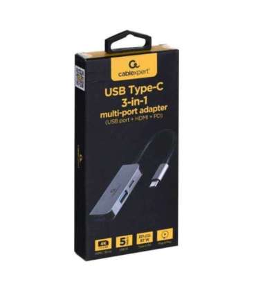 Gembird A-CM-COMBO3-02 USB Type-C 3-in-1 multi-port adapter (USB port + HDMI + PD), silver