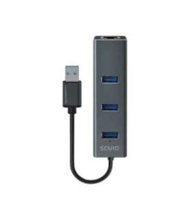 Savio AK-57 USB-A - 3 x USB-A HUB with RJ-45 Gigabit Ethernet adapter 5000 Mbit/s grey USB 3.2 Gen 1 (3.1 Gen 1) Micro-B