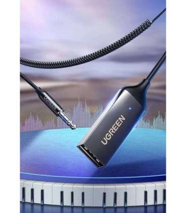 Ugreen CM309 Bluetooth 5.0 Audio Receiver USB Cable Audio Adapter AUX Jack Black