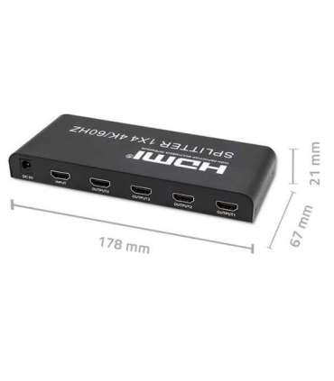 Qoltec 51799 Active HDMI Splitter 4 x HDMI 4K x 2K 6Gb/s 60Hz