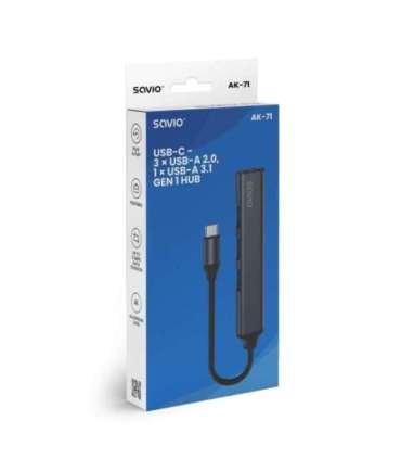 SAVIO Hub AK-70 USB-A - 3 × USB-A 2.0, 1 × USB-A 3.1 GEN 1, 4 in 1, 5 Gbps