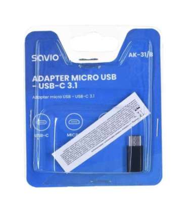 Savio AK-31 / B cable interface/gender adapter Micro USB USB 3.1 Typ C Black